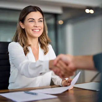 Solar lawyer shaking hands with new client